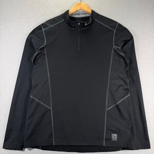 Nike Pro Black Herringbone Quarter Zip Long Sleeve‎ Athletic Pullover Mens XL